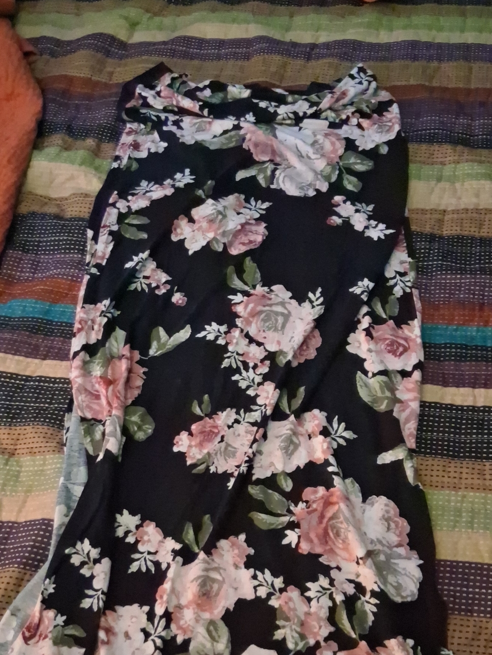 Rue21 Black Maxi Skirt with Pink Rose Floral Print